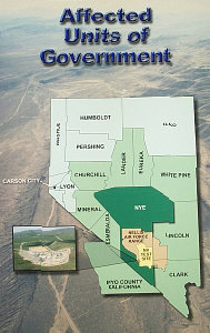 DOE poster showing the counties affected by the Yucca Mountain Project