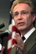 Attorney Joseph Egan, leader of Nevada's special legal team, speaks at a news briefing Wednesday at the Sawyer Building