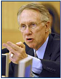 U.S. Sen. Harry Reid, D-Nev., speaks during a hearing Monday at the Clark County Government Center on workers exposed to silica dust inside the Yucca Mountain exploratory tunnel.