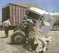Remains of the truck's cab after being hit by the train