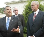 Energy Secretary Spencer Abraham, left, with Utah Senators Robert Bennet and Orrin Hatch